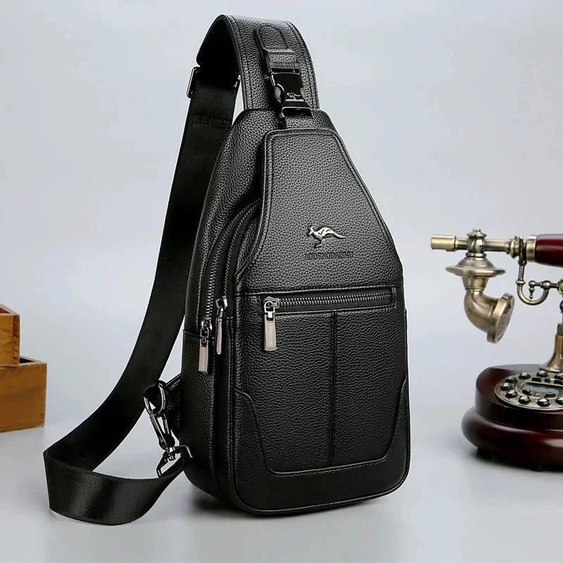 Multifunction Men's Chest Business Leather Crossbody Large Capacity Male Shoulder Portable USB Charging Sling Bag