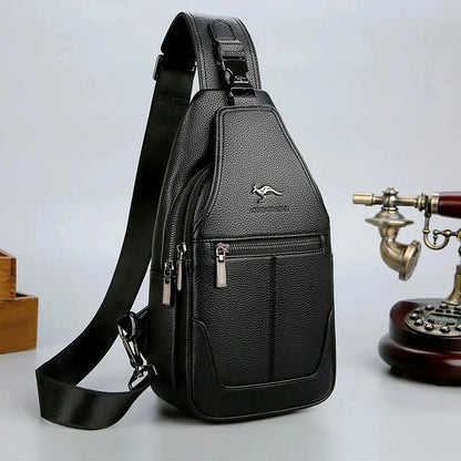 Multifunction Men's Chest Business Leather Crossbody Large Capacity Male Shoulder Portable USB Charging Sling Bag