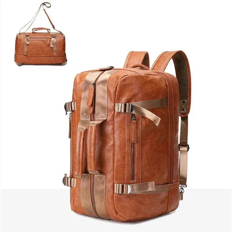 Multifunction PU Leather Men's Backpack Large Capacity Handbag Crossbody Travel Fashion Laptop Bag Man School Backpacks