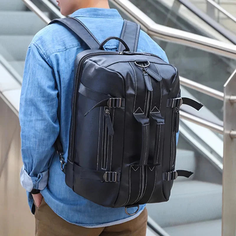 Multifunction PU Leather Men's Backpack Large Capacity Handbag Crossbody Travel Fashion Laptop Bag Man School Backpacks