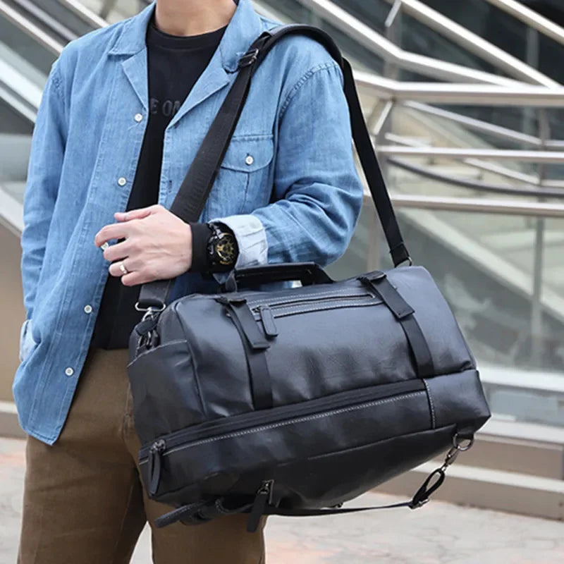 Multifunction PU Leather Men's Backpack Large Capacity Handbag Crossbody Travel Fashion Laptop Bag Man School Backpacks