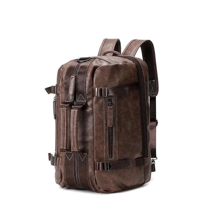 Multifunction PU Leather Men's Backpack Large Capacity Handbag Crossbody Travel Fashion Laptop Bag Man School Backpacks