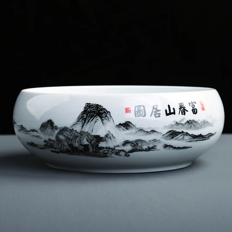 Multifunctional Blue and White Porcelain Tea Washing, Household Ceramic Tea Set Accessories, White Porcelain Basin, Cup Wash
