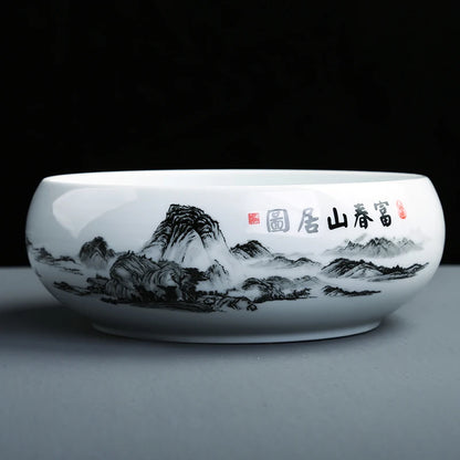 Multifunctional Blue and White Porcelain Tea Washing, Household Ceramic Tea Set Accessories, White Porcelain Basin, Cup Wash