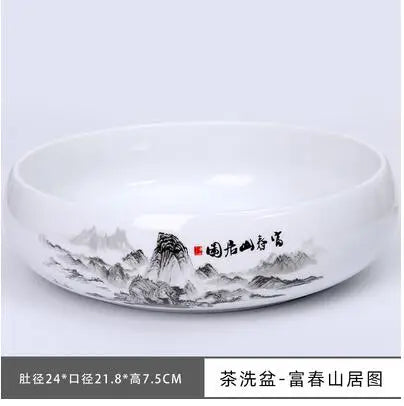 Multifunctional Blue and White Porcelain Tea Washing, Household Ceramic Tea Set Accessories, White Porcelain Basin, Cup Wash