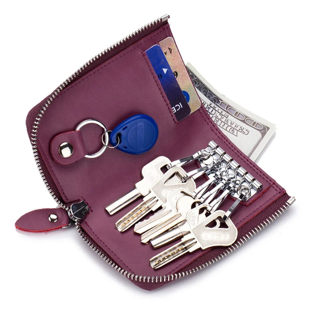 Multifunctional Coin Purse Car Storage Zipper Vertical Key Cowhide Card Bag