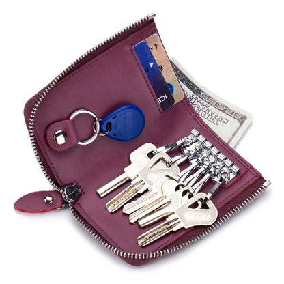 Multifunctional Coin Purse Car Storage Zipper Vertical Key Cowhide Card Bag
