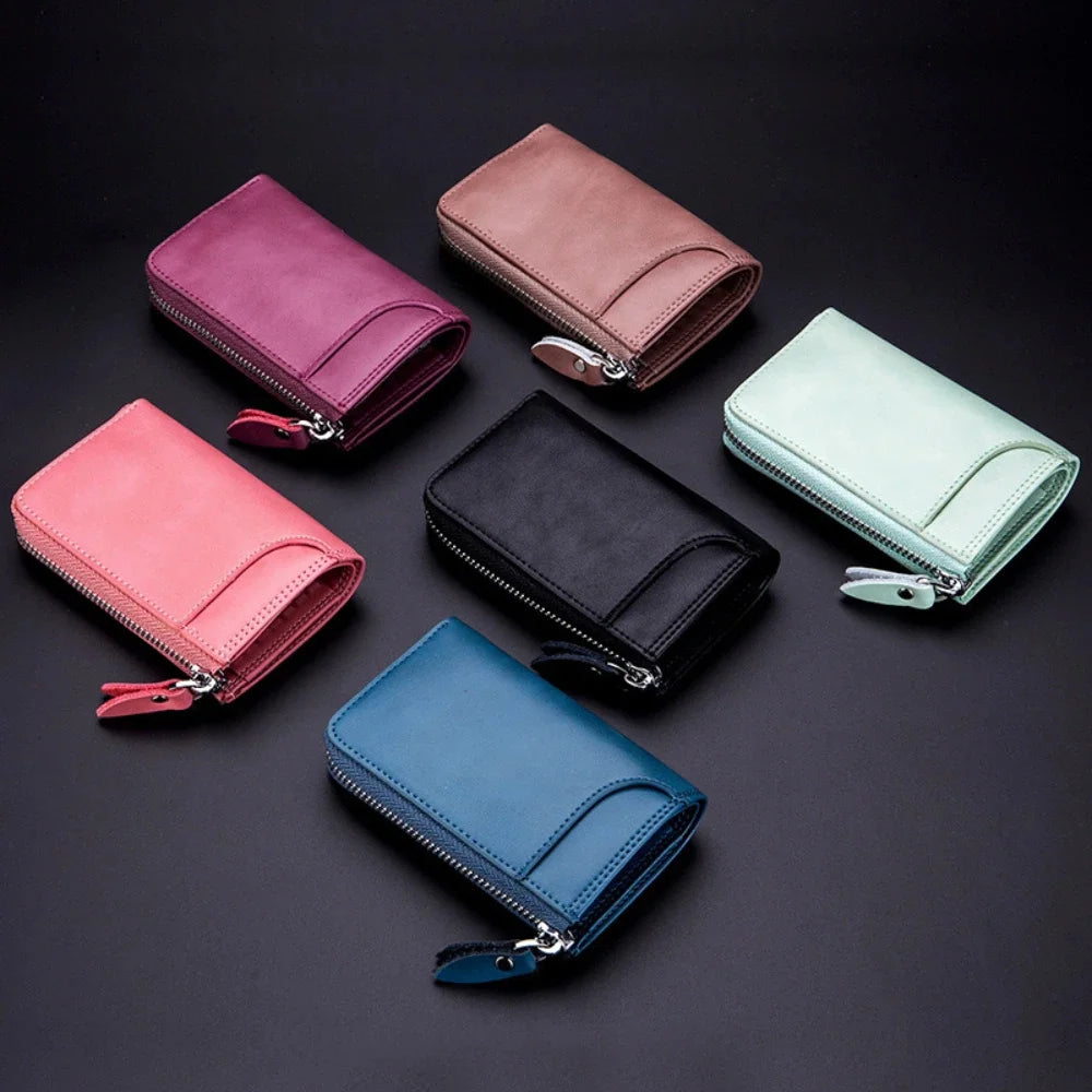 Multifunctional Coin Purse Car Storage Zipper Vertical Key Cowhide Card Bag