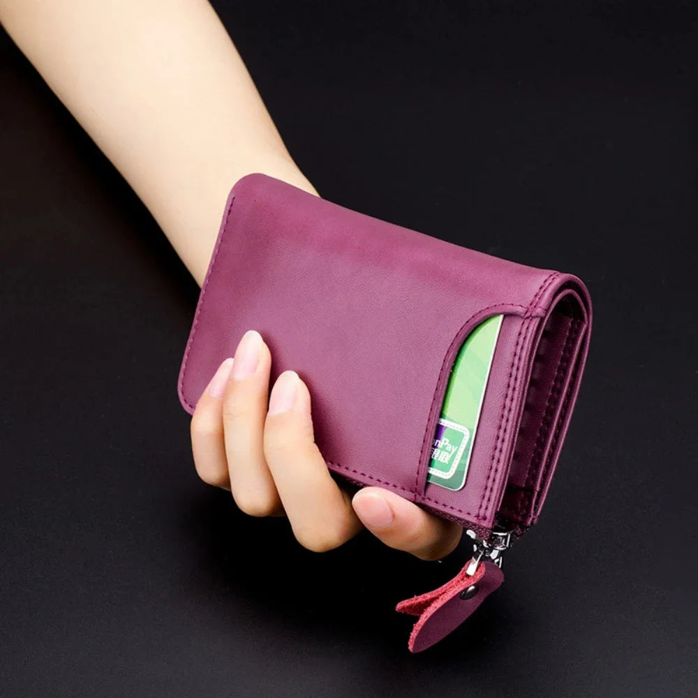 Multifunctional Coin Purse Car Storage Zipper Vertical Key Cowhide Card Bag