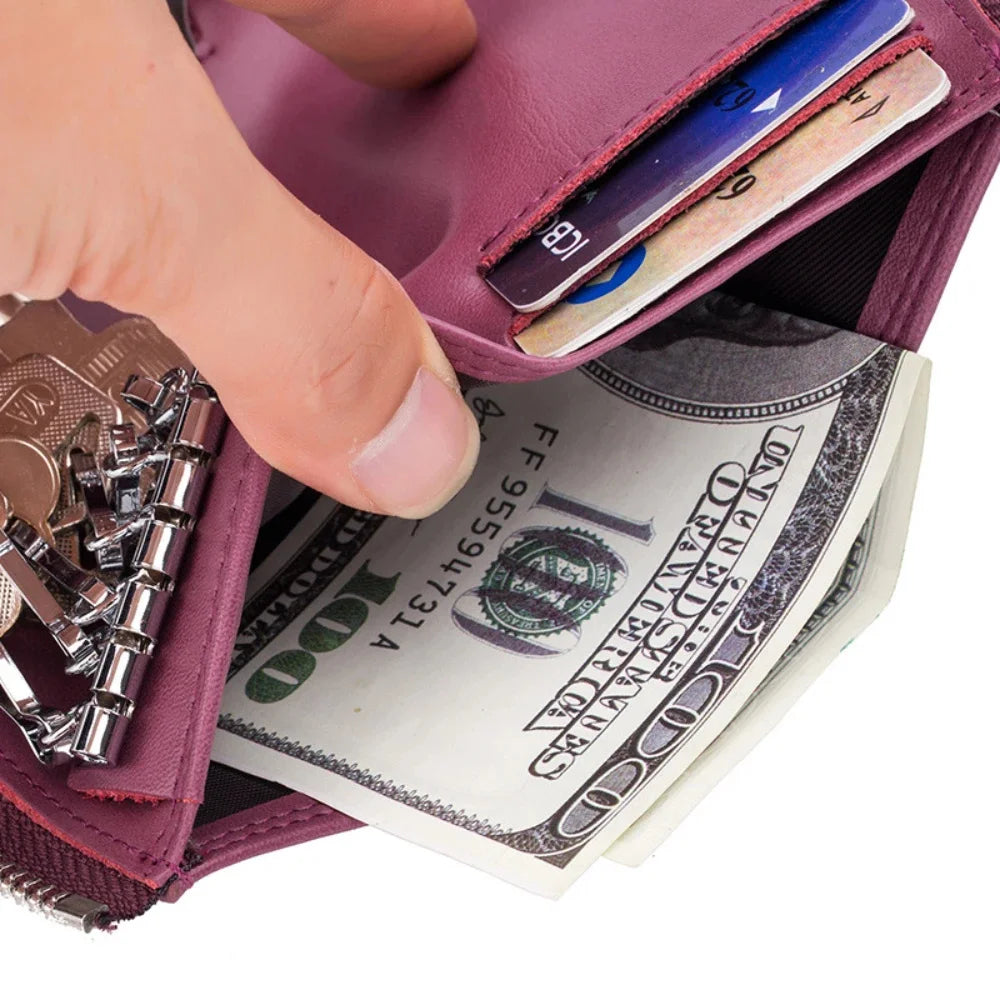 Multifunctional Coin Purse Car Storage Zipper Vertical Key Cowhide Card Bag
