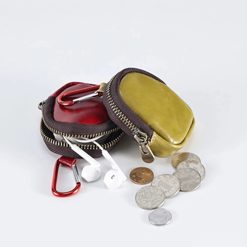 Multifunctional Earphone Storage Genuine Leather Coin Bag Small Purse