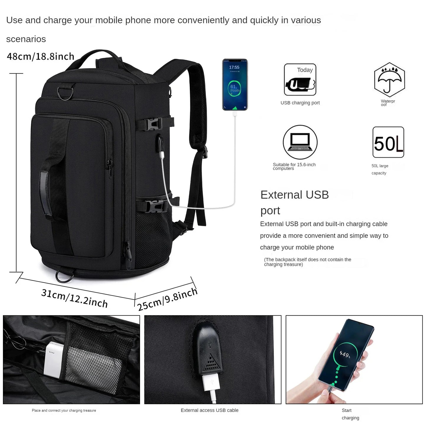 Multifunctional Leisure Mountaineering Fitness Backpack 50L Large Capacity Travel Handbag Can Hold A 19-inch Laptop
