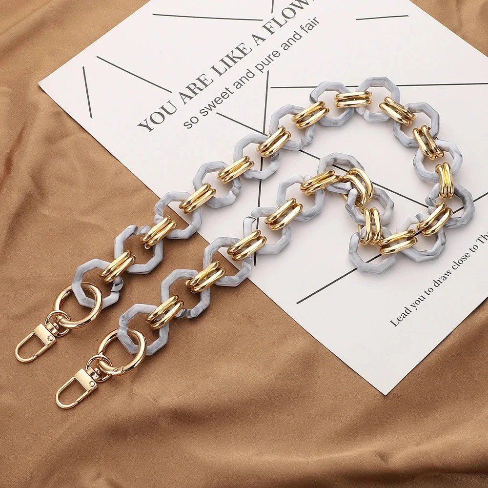 Multifunctional Retro Strap Octagonal Buckle Resin Chain Shoulder Belt Manual Detachable Mobile Phone Lanyard