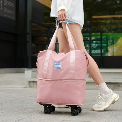 Multifunctional Waterproof Travel Bag with Detachable Wheels Large Capacity Luggage Handbag Dry and Wet Separation Gym Bag