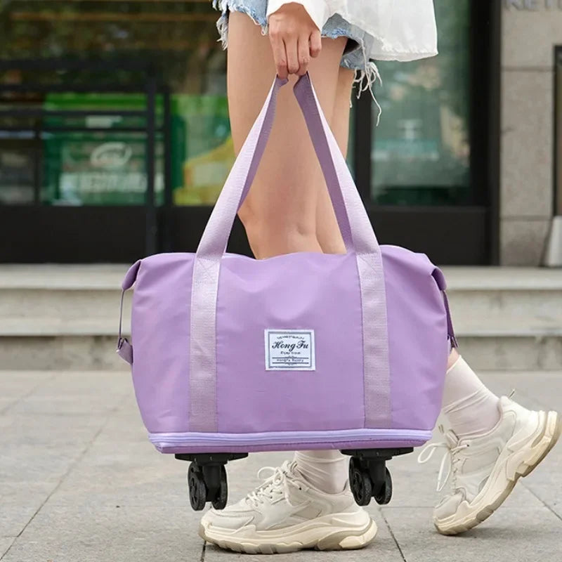 Multifunctional Waterproof Travel Bag with Detachable Wheels Large Capacity Luggage Handbag Dry and Wet Separation Gym Bag