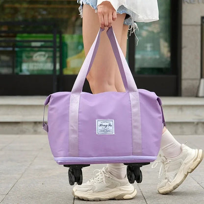 Multifunctional Waterproof Travel Bag with Detachable Wheels Large Capacity Luggage Handbag Dry and Wet Separation Gym Bag