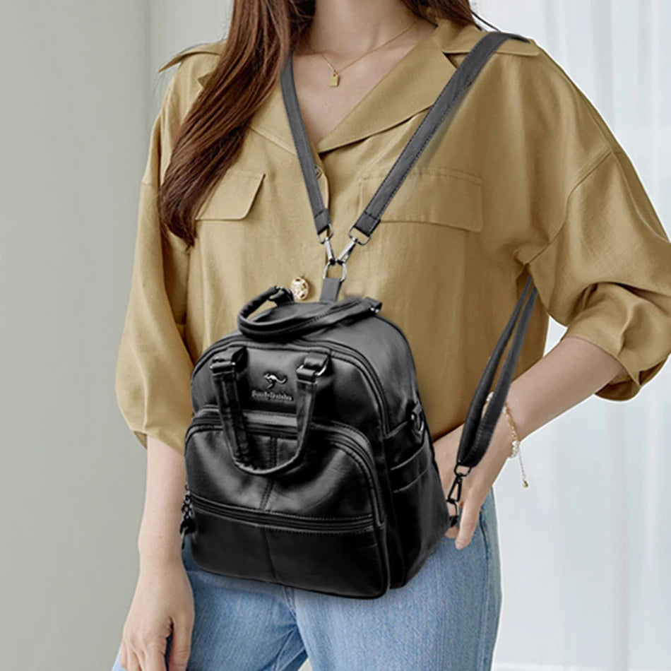 Multifunctional Women Backpack Female Leather Backpack Small Mochila Feminina School Backpacks for Teenage Girls Bag Sac A Dos