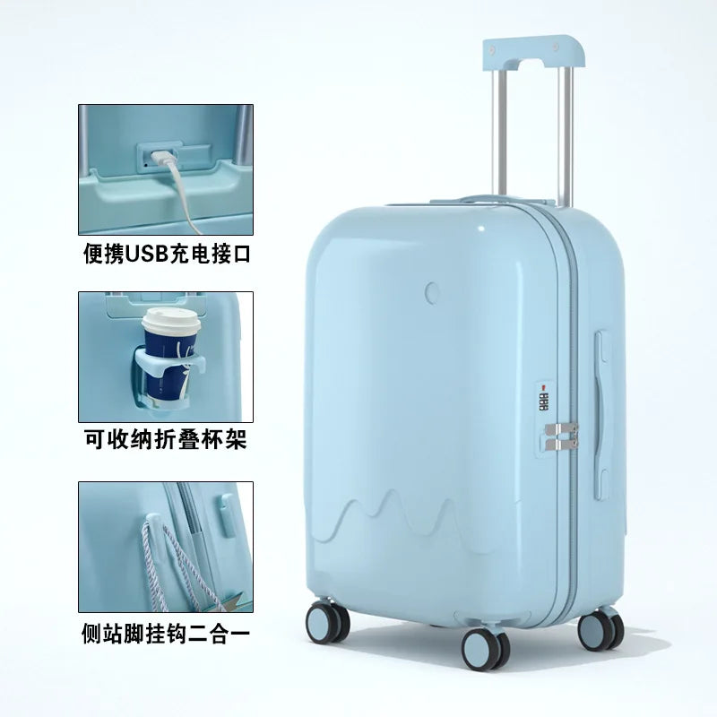 Multifunctional suitcase, spinner wheel, aluminum frame, trolley case, schoolgirl 20 inch luggage, suitcase, boarding lockbox
