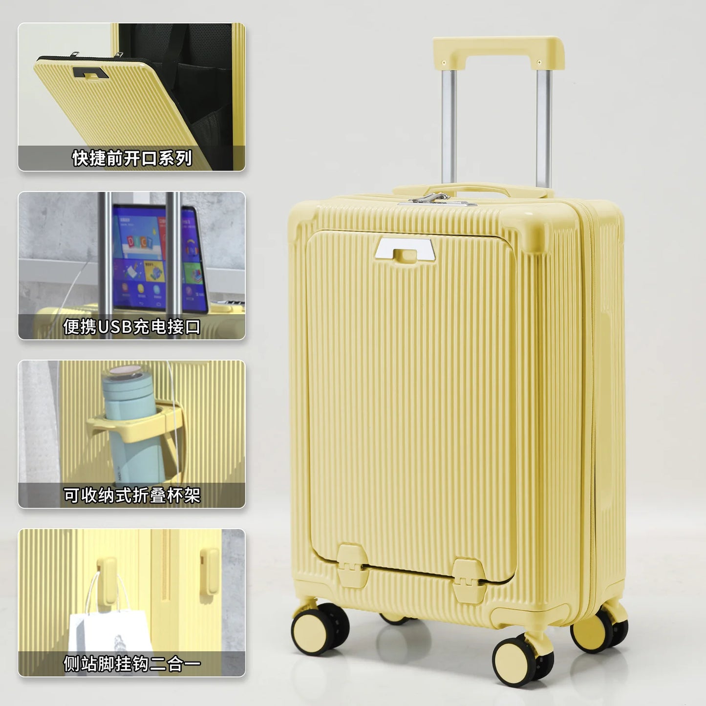 Multifunctional suitcase, spinner wheel, aluminum frame, trolley case, schoolgirl 20 inch luggage, suitcase, boarding lockbox