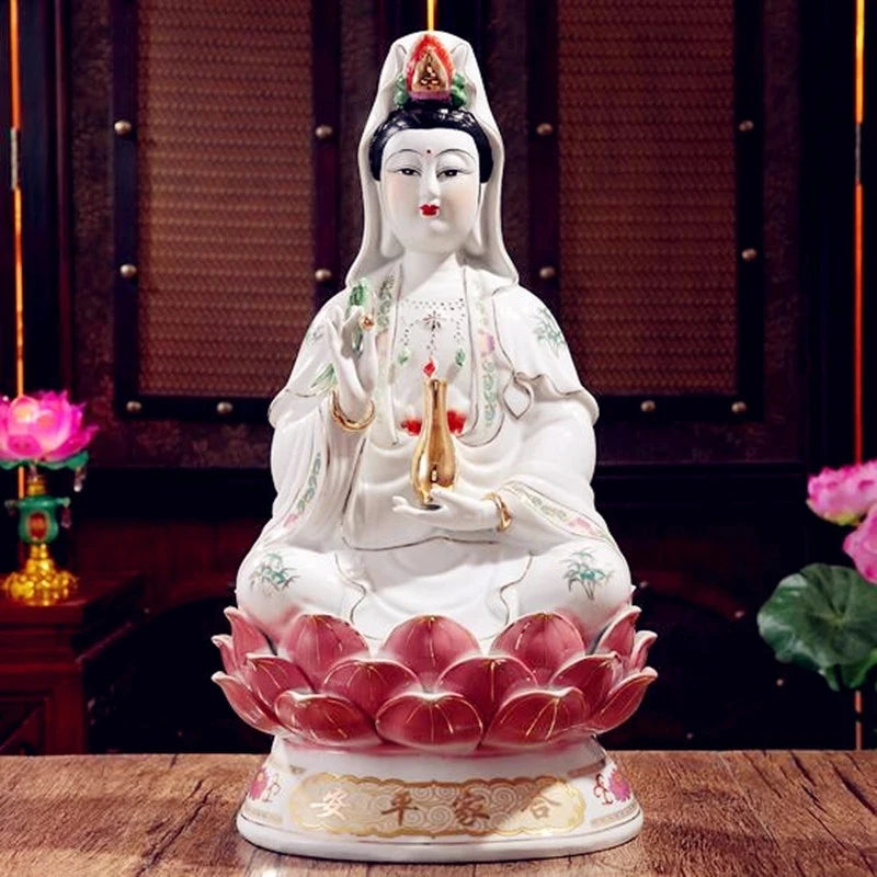 Multiple sizes Ceramic, sitting on the lotus a Buddism godness Guanyin Bodhisattva, Buddha Statue, figurine, ornaments