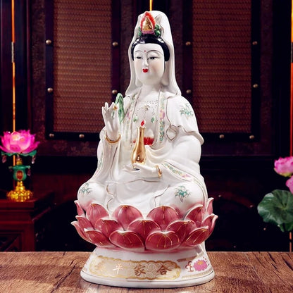 Multiple sizes Ceramic, sitting on the lotus a Buddism godness Guanyin Bodhisattva, Buddha Statue, figurine, ornaments