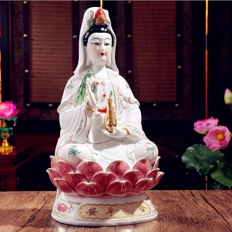Multiple sizes Ceramic, sitting on the lotus a Buddism godness Guanyin Bodhisattva, Buddha Statue, figurine, ornaments
