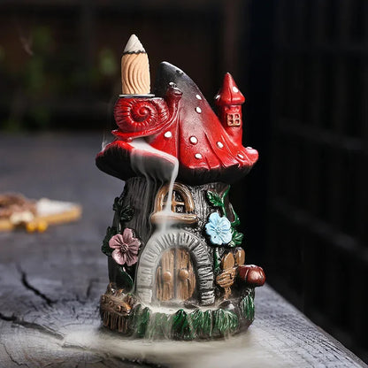 Mushroom House Resin Handicraft Home Ornaments Backflow Incense Burner(Without Incense Cones)