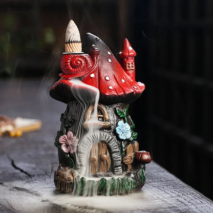 Mushroom House Resin Handicraft Home Ornaments Backflow Incense Burner(Without Incense Cones)