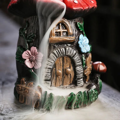 Mushroom House Resin Handicraft Home Ornaments Backflow Incense Burner(Without Incense Cones)
