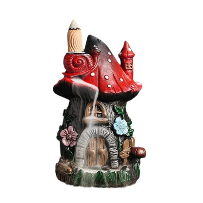 Mushroom House Resin Handicraft Home Ornaments Backflow Incense Burner(Without Incense Cones)