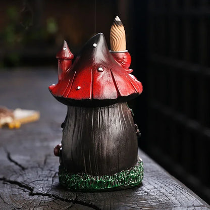 Mushroom House Resin Handicraft Home Ornaments Backflow Incense Burner(Without Incense Cones)