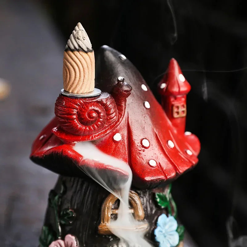 Mushroom House Resin Handicraft Home Ornaments Backflow Incense Burner(Without Incense Cones)