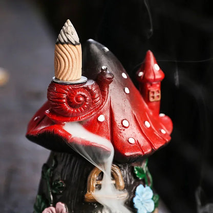 Mushroom House Resin Handicraft Home Ornaments Backflow Incense Burner(Without Incense Cones)