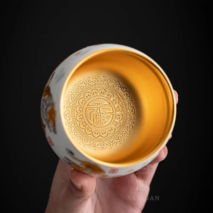 Mutton Fat Jade Tiger Master Cup Gilding Tiger Year Tea Cup White Porcelain Five Tiger Tea Cup Single Large Dedicated Tea Cup