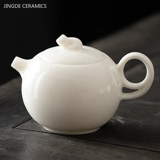 Mutton Fat Jade White Porcelain Teapot Chinese Ceramic Tea Infuser Handmade Filter Xishi Pot Traditional Porcelain Tea Set