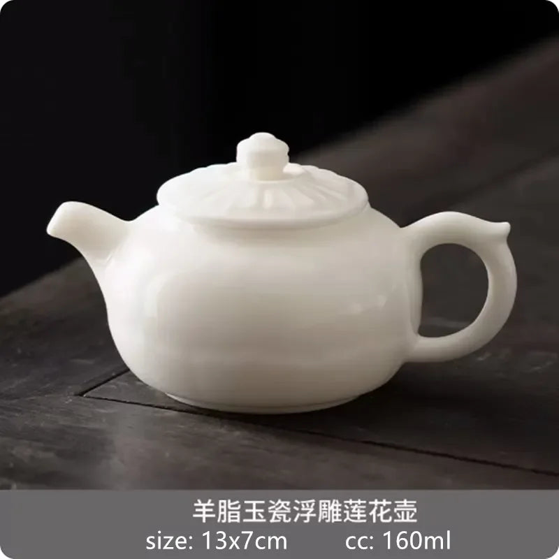 Mutton Fat Jade White Porcelain Teapot Chinese Ceramic Tea Infuser Handmade Filter Xishi Pot Traditional Porcelain Tea Set