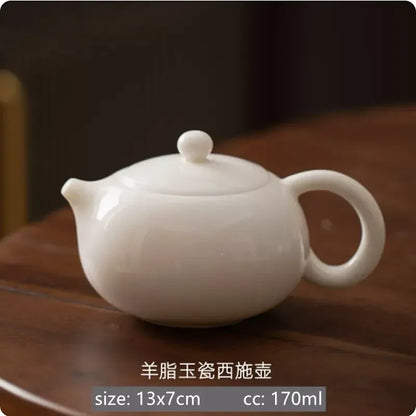 Mutton Fat Jade White Porcelain Teapot Chinese Ceramic Tea Infuser Handmade Filter Xishi Pot Traditional Porcelain Tea Set