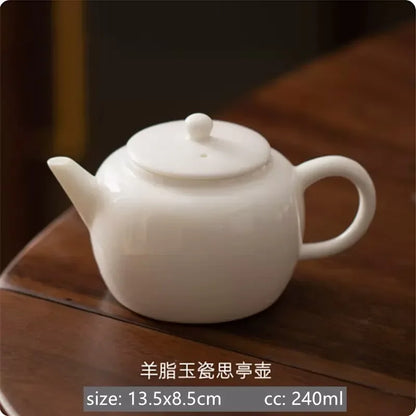 Mutton Fat Jade White Porcelain Teapot Chinese Ceramic Tea Infuser Handmade Filter Xishi Pot Traditional Porcelain Tea Set