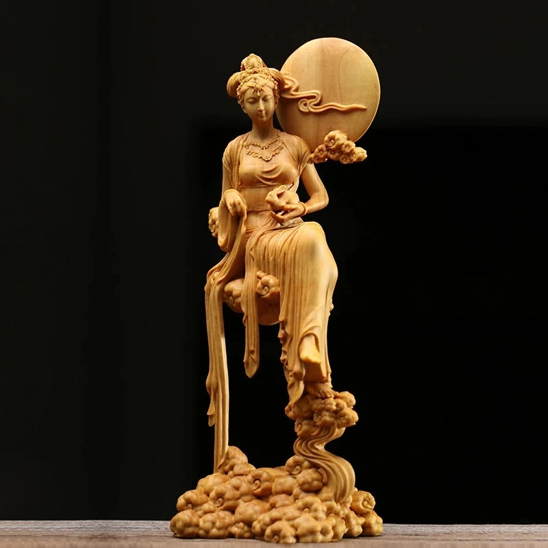 Mythological figures of the moon goddess Houyi, 18cm wooden statue, Beauty statue, Story character, mythology