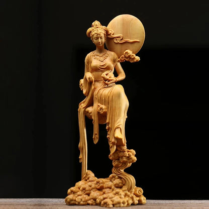 Mythological figures of the moon goddess Houyi, 18cm wooden statue, Beauty statue, Story character, mythology
