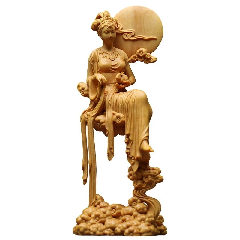 Mythological figures of the moon goddess Houyi, 18cm wooden statue, Beauty statue, Story character, mythology