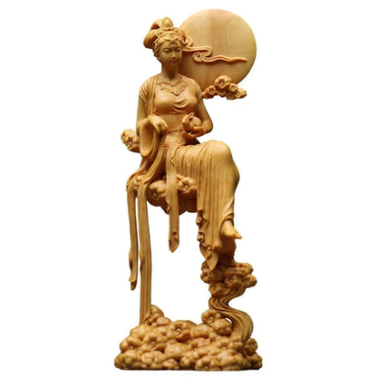 Mythological figures of the moon goddess Houyi, 18cm wooden statue, Beauty statue, Story character, mythology