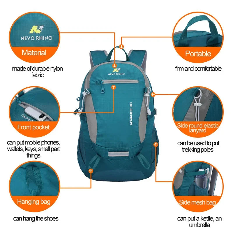 NEVO RHINO Men's 30L Outdoor Backpack Climbing Travel Rucksack Sports Camping Hiking School Bag Pack For Male Female Women