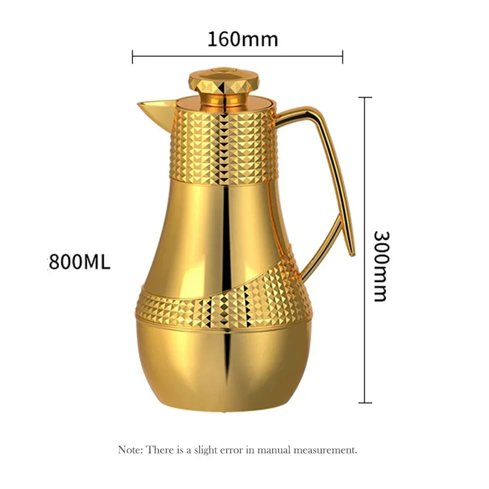 NEW Arabic-Style Vacuum Flask Light Luxury Home Restaurant Thermos Pot Glass Liner Thermos Flask Thermal Insulation Kettle 800ml