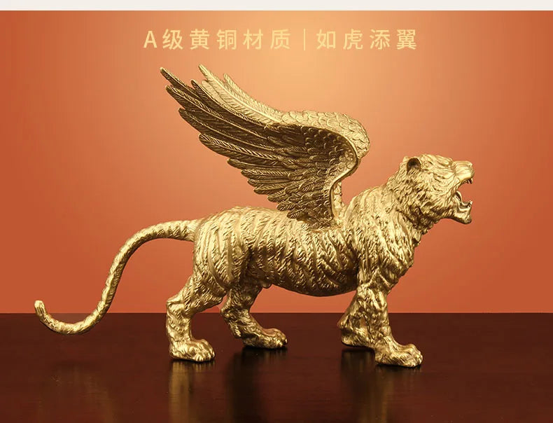 NEW HOME OFFICE GOOD LUCK Recruit wealth Mascot ornament RU HU TIAN YI Supernatural tiger copper carving statue Company