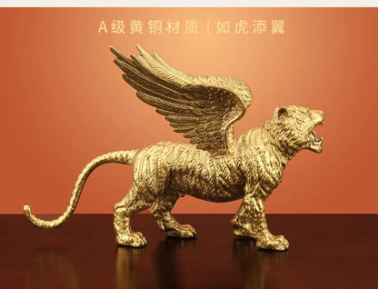 NEW HOME OFFICE GOOD LUCK Recruit wealth Mascot ornament RU HU TIAN YI Supernatural tiger copper carving statue Company