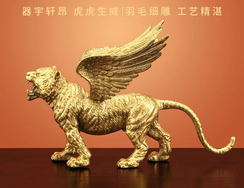 NEW HOME OFFICE GOOD LUCK Recruit wealth Mascot ornament RU HU TIAN YI Supernatural tiger copper carving statue Company