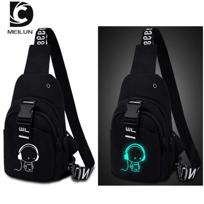 NEW USB Charged Shoulder Bag Waterproof Multifunction Light Reflective Men Chest Bag Fashion Travel Crossbody Bag Anti-Theft