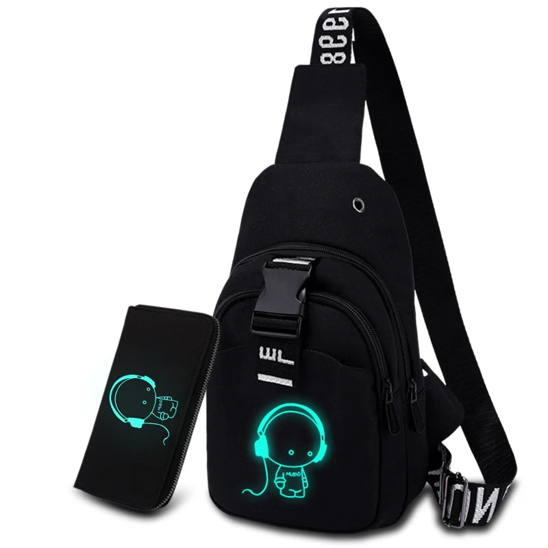 NEW USB Charged Shoulder Bag Waterproof Multifunction Light Reflective Men Chest Bag Fashion Travel Crossbody Bag Anti-Theft