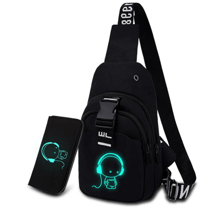 NEW USB Charged Shoulder Bag Waterproof Multifunction Light Reflective Men Chest Bag Fashion Travel Crossbody Bag Anti-Theft